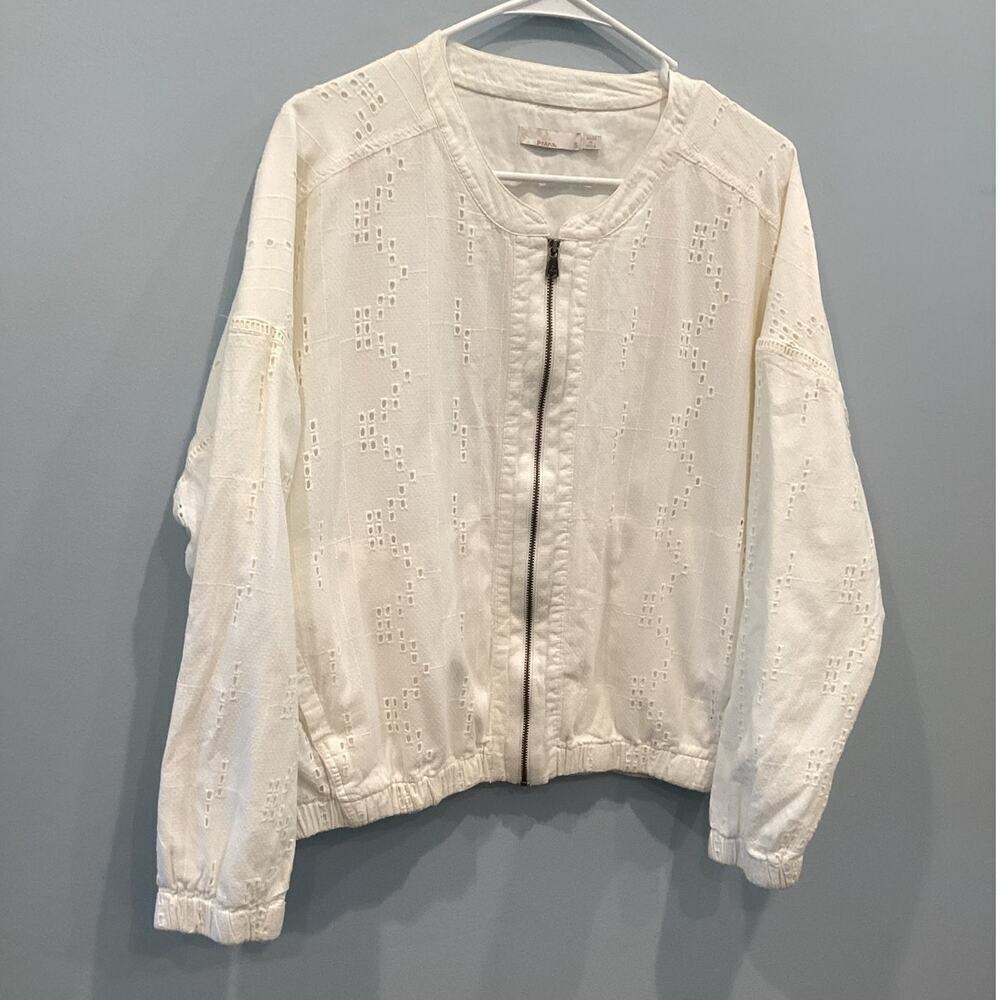 Prana Womens Barlow Jacket Size S White Eyelet Organic Cotton Full Zip‎ Preppy